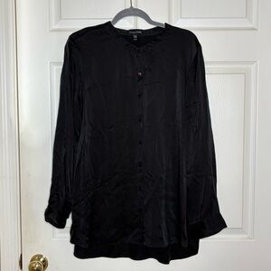 Eileen Fisher Black Crepe Button Up Blouse XL
